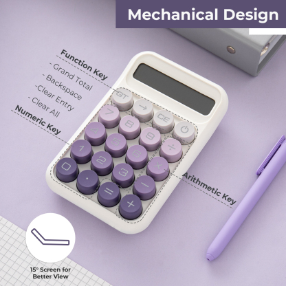 Y YOMA 1 Pack Mechanical Switch Calculator with 10 Digit Large LCD Display Big Button, Mini Cute Desktop Calculator 4 Function Basic Calculators for School Home Office Business, Dusty Violet