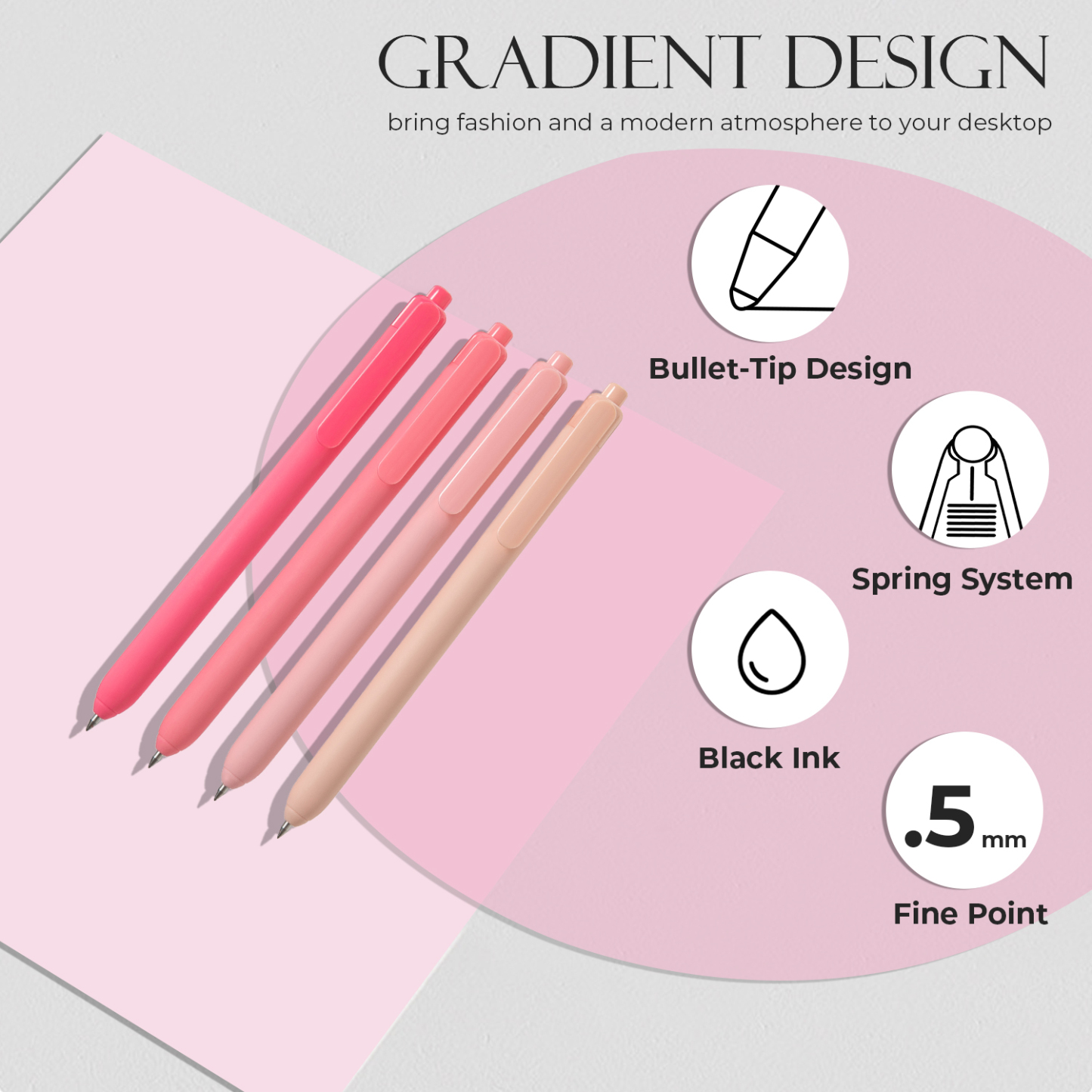 Y YOMA 4 Pcs Fine Point 0.5mm Gel Pen Black Ink Retractable Ballpoint Pen Smooth Writing Quick Dry Gel Pens Cute Aesthetic Pen Pastel Refillable Pen for School Home Office Supplies, Cute Pink