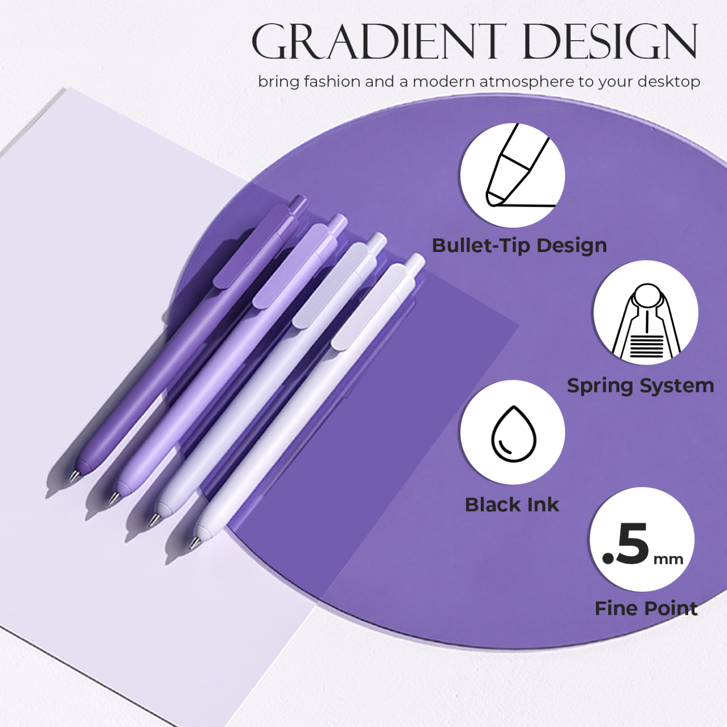 Y YOMA 4 Pcs Fine Point 0.5mm Gel Pen Black Ink Retractable Ballpoint Pen Smooth Writing Quick Dry Gel Pens Cute Aesthetic Pen Pastel Refillable Pen for School Home Office Supplies, Dusty Purple