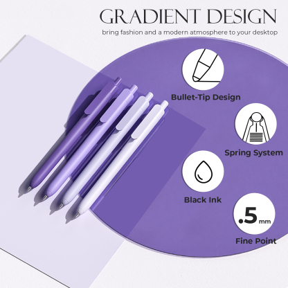 Y YOMA 4 Pcs Fine Point 0.5mm Gel Pen Black Ink Retractable Ballpoint Pen Smooth Writing Quick Dry Gel Pens Cute Aesthetic Pen Pastel Refillable Pen for School Home Office Supplies, Dusty Purple