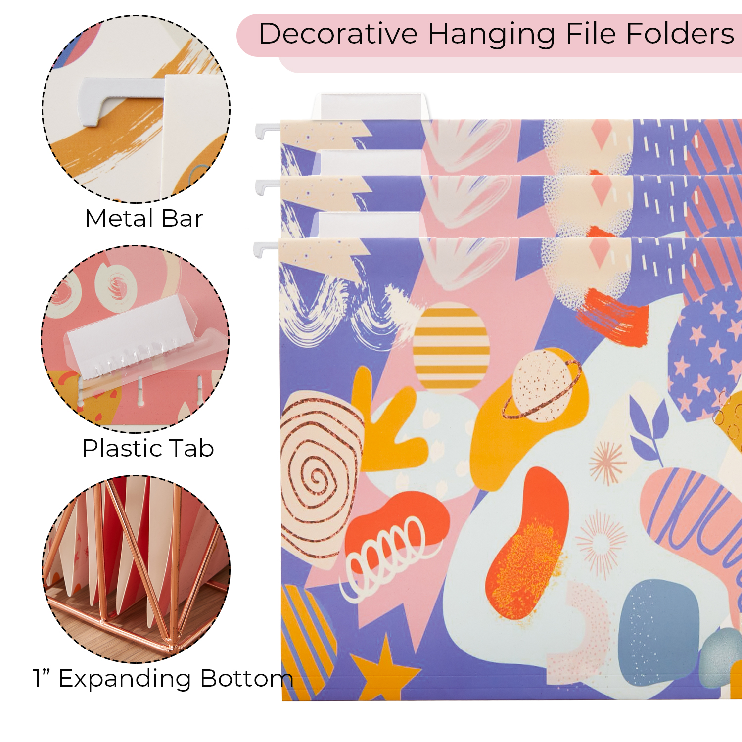 Y YOMA 9 Pack Decorative Hanging File Folders Letter Size Marble Cute Hanging Folder Pretty File Folder Organizer for Filing Cabinet Office Home with 1/5-Cut Adjustable Tabs, Graffiti Design