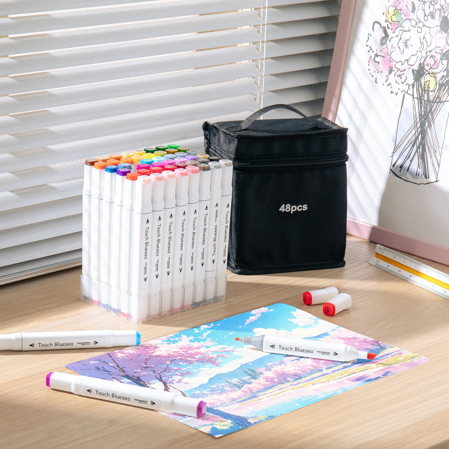 Y YOMA 48 Color Alcohol Markers Dual Tip Art Drawing Coloring Marker Permanent Sketch School Supplies Aesthetic Gift for Kids Adults Comic Anime Manga Illustration