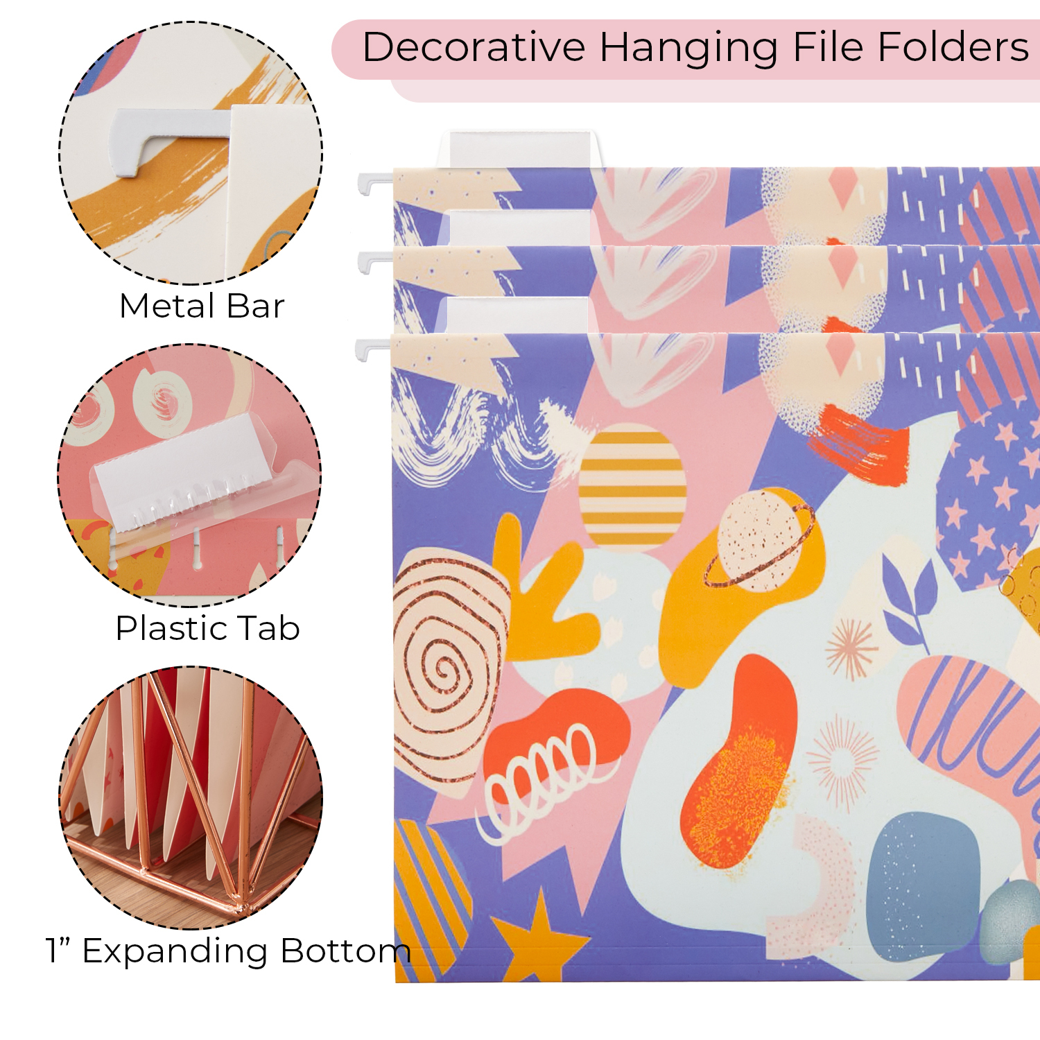 Y YOMA 9 Pack Decorative Hanging File Folders Letter Size Marble Cute Hanging Folder Pretty File Folder Organizer for Filing Cabinet Office Home with 1/5-Cut Adjustable Tabs, Graffiti Design