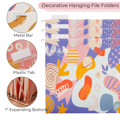 Y YOMA 9 Pack Decorative Hanging File Folders Letter Size Marble Cute Hanging Folder Pretty File Folder Organizer for Filing Cabinet Office Home with 1/5-Cut Adjustable Tabs, Graffiti Design