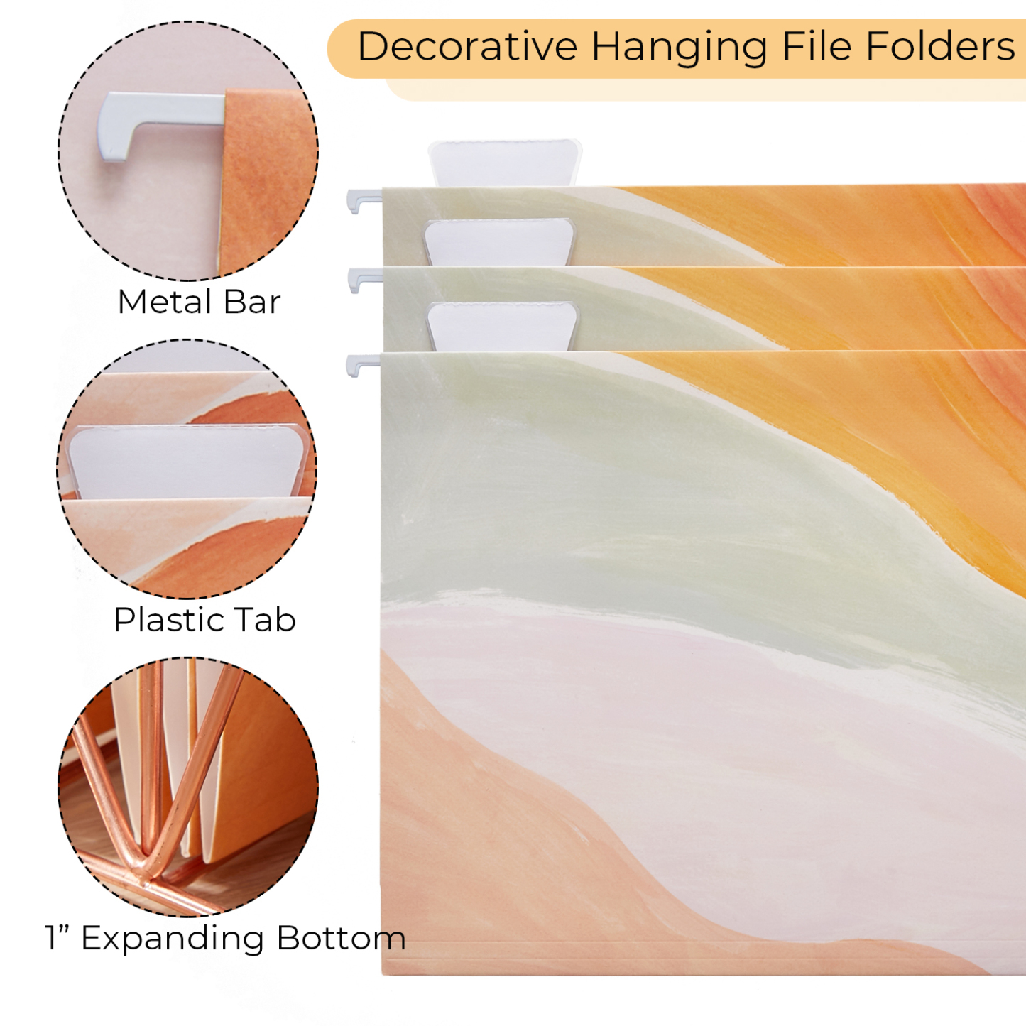 Y YOMA 9 Pack Decorative Hanging File Folders Letter Size Marble Cute Hanging Folder Pretty File Folder Organizer for Filing Cabinet Office Home with 1/5-Cut Adjustable Tabs, 3 Orange Marble