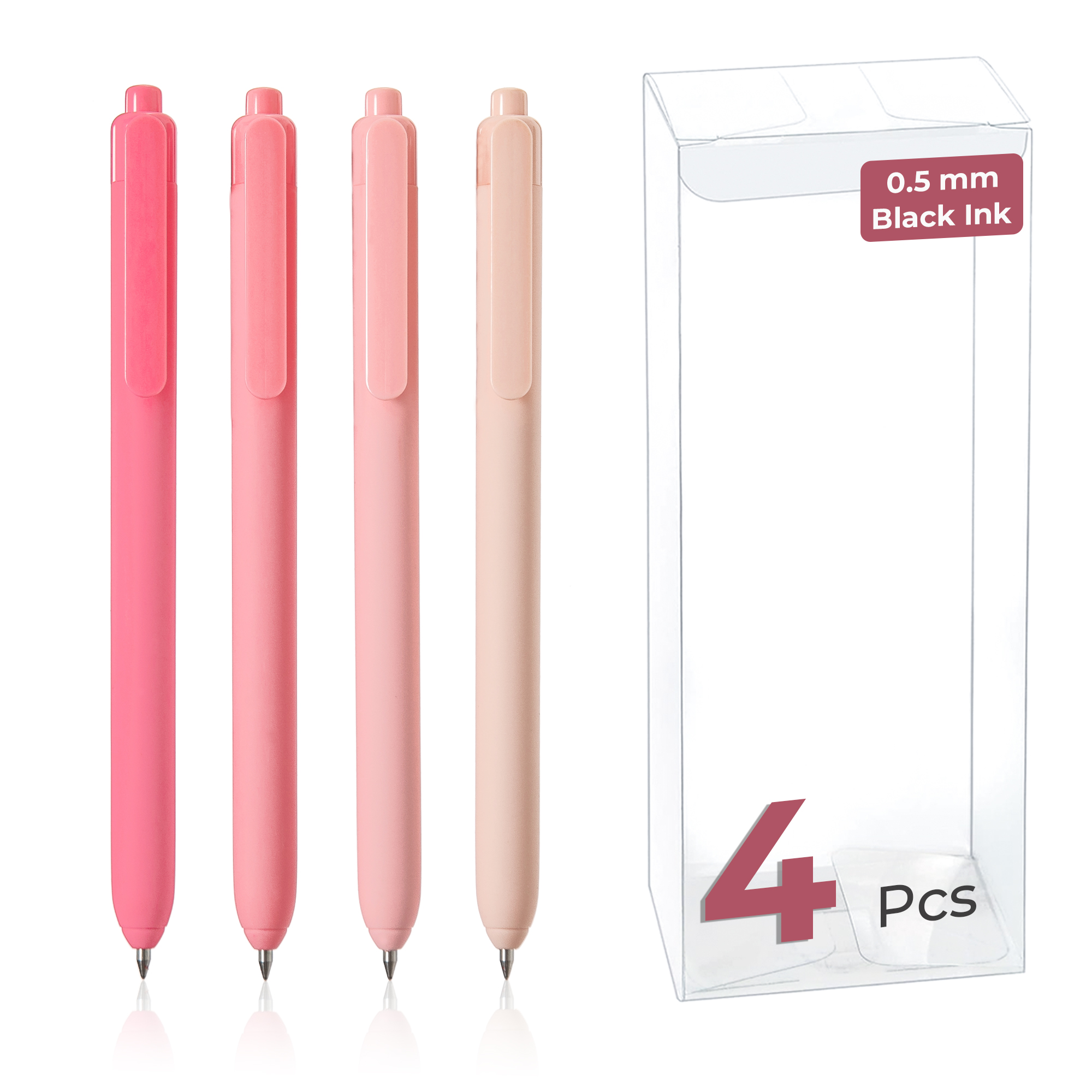 Y YOMA 4 Pcs Fine Point 0.5mm Gel Pen Black Ink Retractable Ballpoint Pen Smooth Writing Quick Dry Gel Pens Cute Aesthetic Pen Pastel Refillable Pen for School Home Office Supplies, Cute Pink