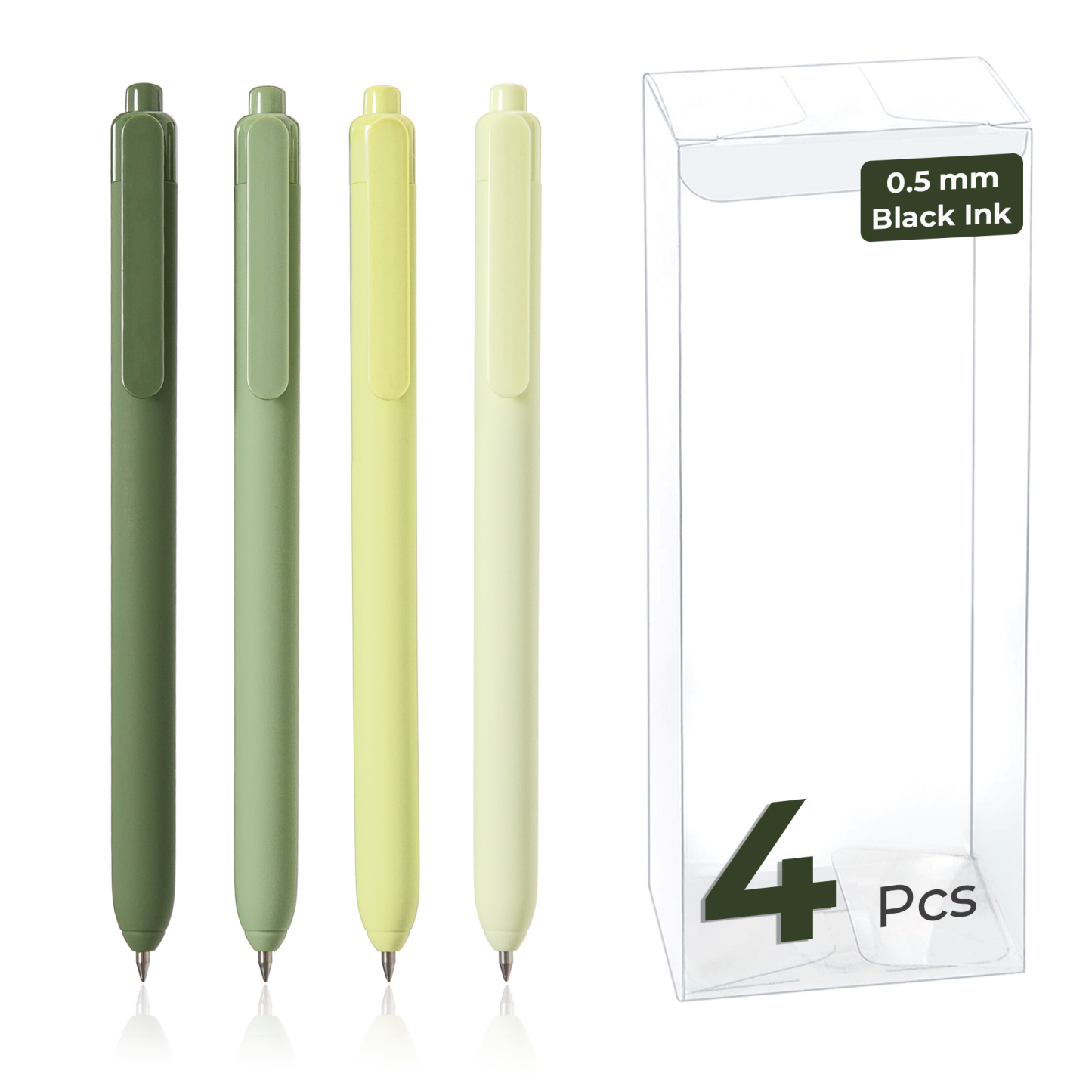 Y YOMA 4 Pcs Fine Point 0.5mm Gel Pen Black Ink Retractable Ballpoint Pen Smooth Writing Quick Dry Gel Pens Cute Aesthetic Pen Pastel Refillable Pen for School Home Office Supplies, Leaf Green