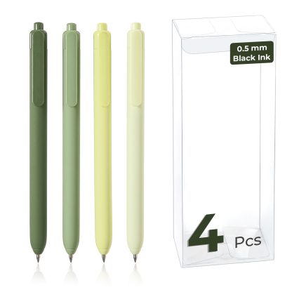 Y YOMA 4 Pcs Fine Point 0.5mm Gel Pen Black Ink Retractable Ballpoint Pen Smooth Writing Quick Dry Gel Pens Cute Aesthetic Pen Pastel Refillable Pen for School Home Office Supplies, Leaf Green