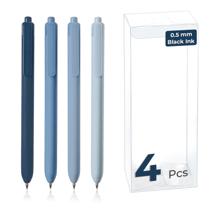 Y YOMA 4 Pcs Fine Point 0.5mm Gel Pen Black Ink Retractable Ballpoint Pen Smooth Writing Quick Dry Gel Pens Cute Aesthetic Pen Pastel Refillable Pen for School Home Office Supplies, Lake Blue