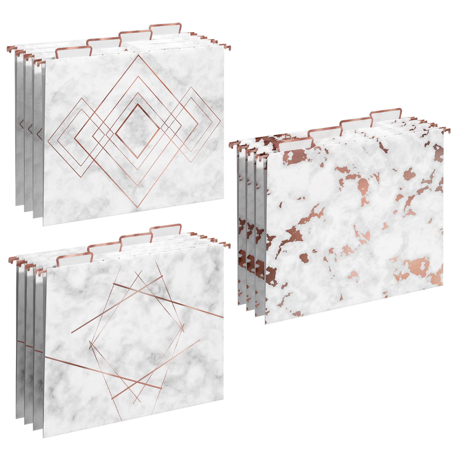 Y YOMA 12 Pack Rose Gold Hanging File Folders Letter Size Decorative File Folder Cute Pretty Hanging Folder Organizer for Filing Cabinet Office Home with 1/5-Cut Adjustable Tabs, 3 Marble Design