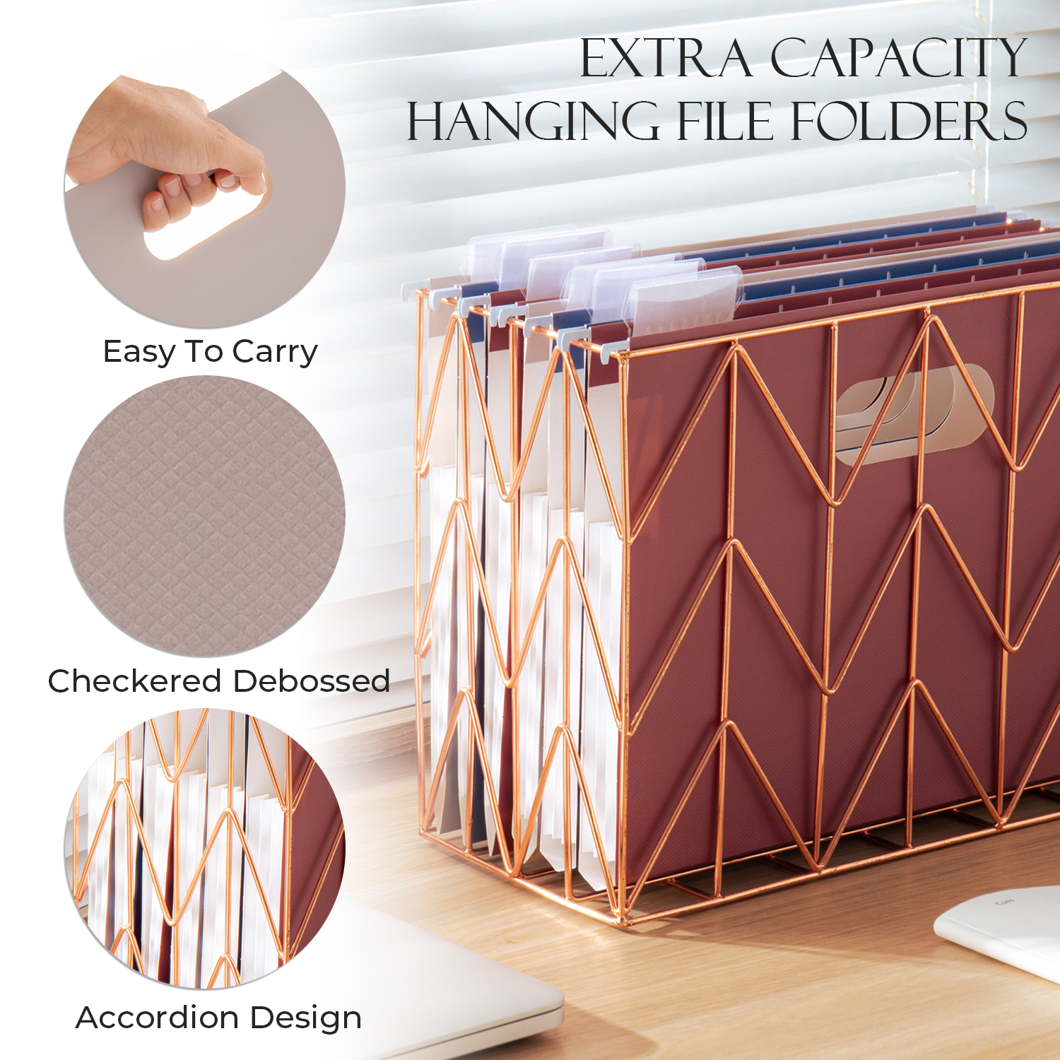 Y YOMA 6 Pack Extra Capacity Hanging File Folders Letter Size with Handle Accordion Decorative File Folder Colored Hanging Folder Organizer for with 1/5-Cut Adjustable Tabs, Linen Macaroon Color