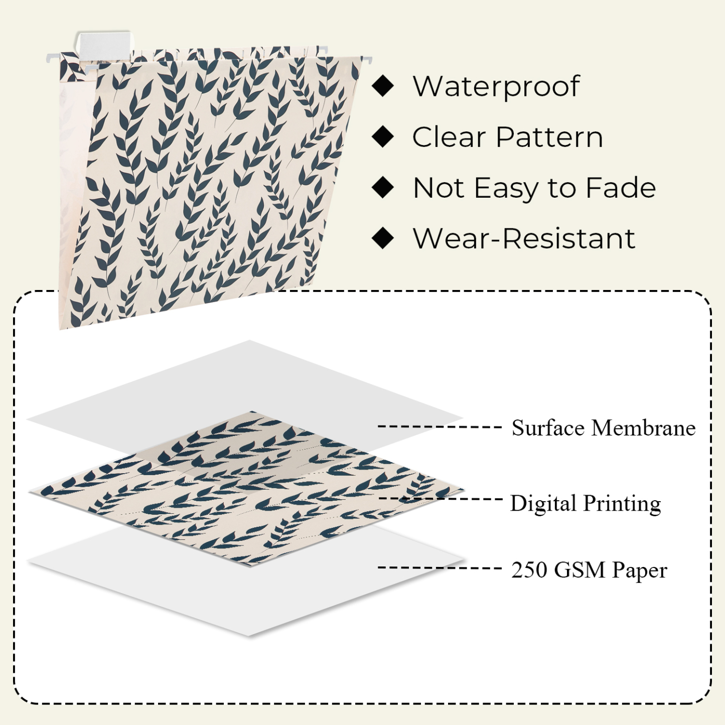 Y YOMA 6 Pack Decorative Hanging File Folders Letter Size Marble Cute Hanging Folder Pretty File Folder Organizer for Filing Cabinet Office Home with 1/5-Cut Adjustable Tabs, 3 Ocean Lines