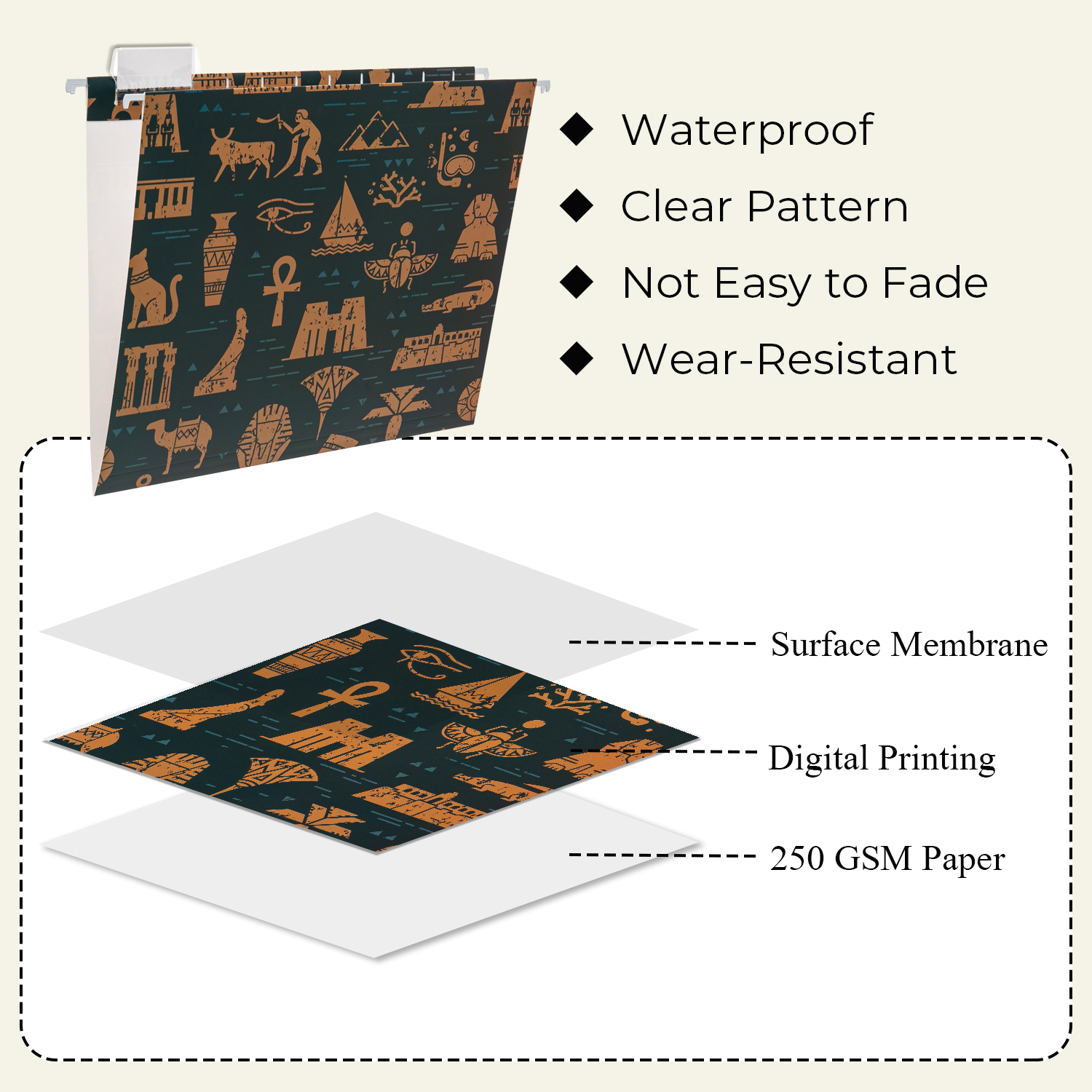 Y YOMA 6 Pack Decorative Hanging File Folders Letter Size Marble Cute Hanging Folder Pretty File Folder Organizer for Filing Cabinet Office Home with 1/5-Cut Adjustable Tabs, 3 Egyptian Design