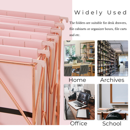 Y YOMA 6 Pack Decorative Hanging File Folders Letter Size Marble Cute Hanging Folder Pretty File Folder Organizer for Filing Cabinet Office Home with 1/5-Cut Adjustable Tabs, 2 Pink Line Design