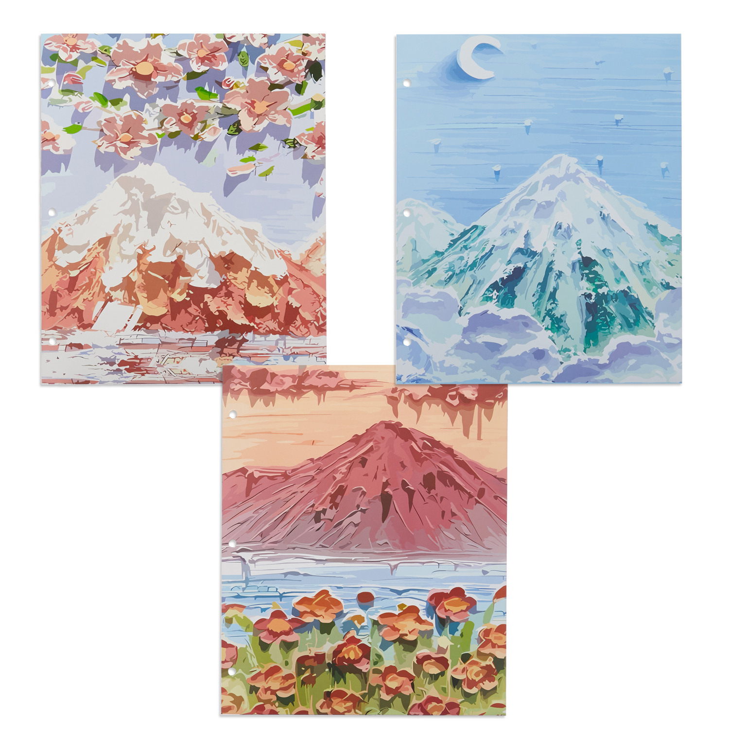 Y YOMA 6 Pack 2 Pocket Folder Letter Size Decorative Binder Folders with Pockets 3 Hole Punch Folder Paper Cute Project Folders Two Pocket 3 Ring File Folder for School Office Home, Mountain Design