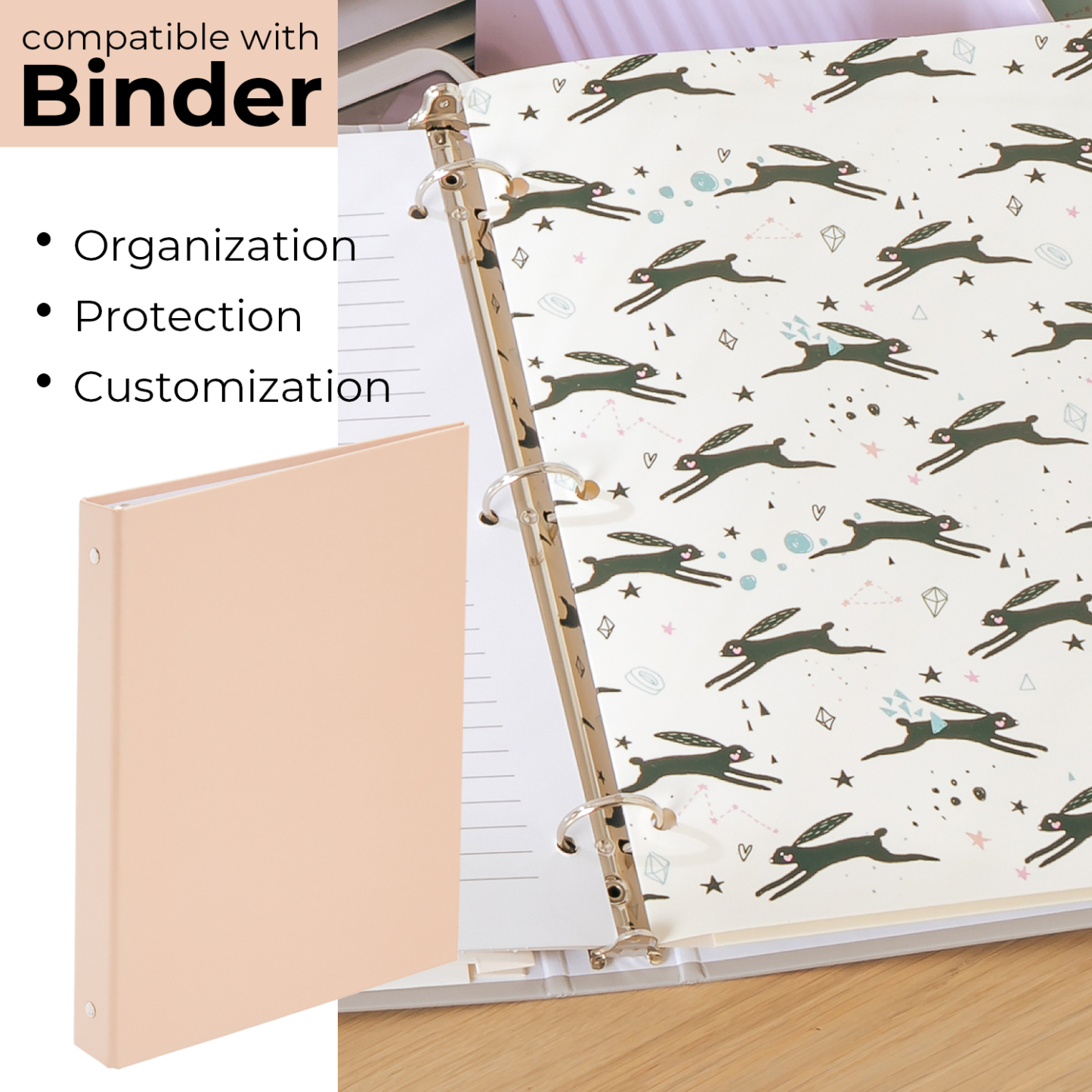 Y YOMA 6 Pack 2 Pocket Folder Letter Size Decorative Binder Folders with Pockets 3 Hole Punch Folder Paper Cute Project Folders Two Pocket 3 Ring File Folder for School Office Home, Rabbit Design