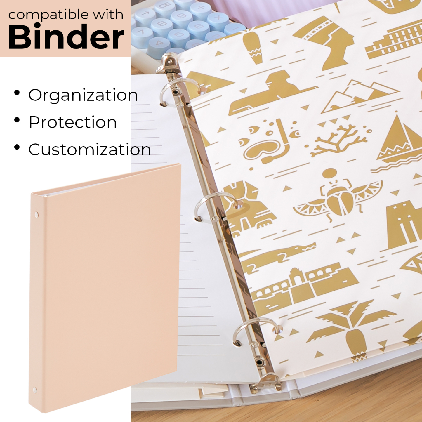 Y YOMA 6 Pack 2 Pocket Folder Letter Size Decorative Binder Folders with Pockets 3 Hole Punch Folder Paper Cute Project Folders Two Pocket 3 Ring File Folder for School Office Home, Egyptian Design