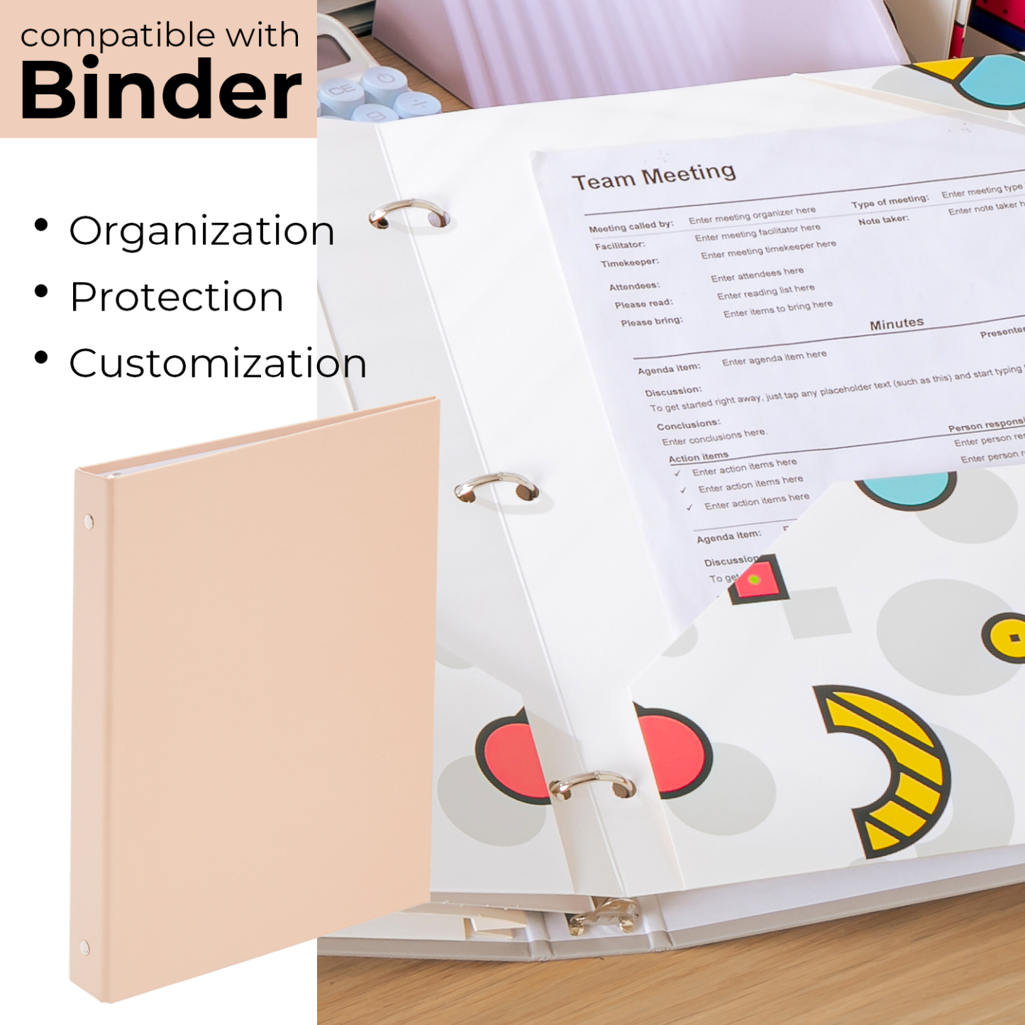 Y YOMA 6 Pack 2 Pocket Folder Letter Size Decorative Binder Folders with Pockets 3 Hole Punch Folder Paper Cute Project Folders Two Pocket 3 Ring File Folder for School Office Home, Memphis Design