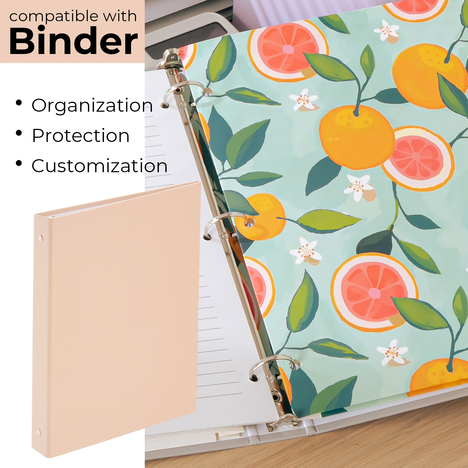 Y YOMA 6 Pack 2 Pocket Folder Letter Size Decorative Binder Folders with Pockets 3 Hole Punch Folder Paper Cute Project Folders Two Pocket 3 Ring File Folder for School Office Home, Tropical Fruit