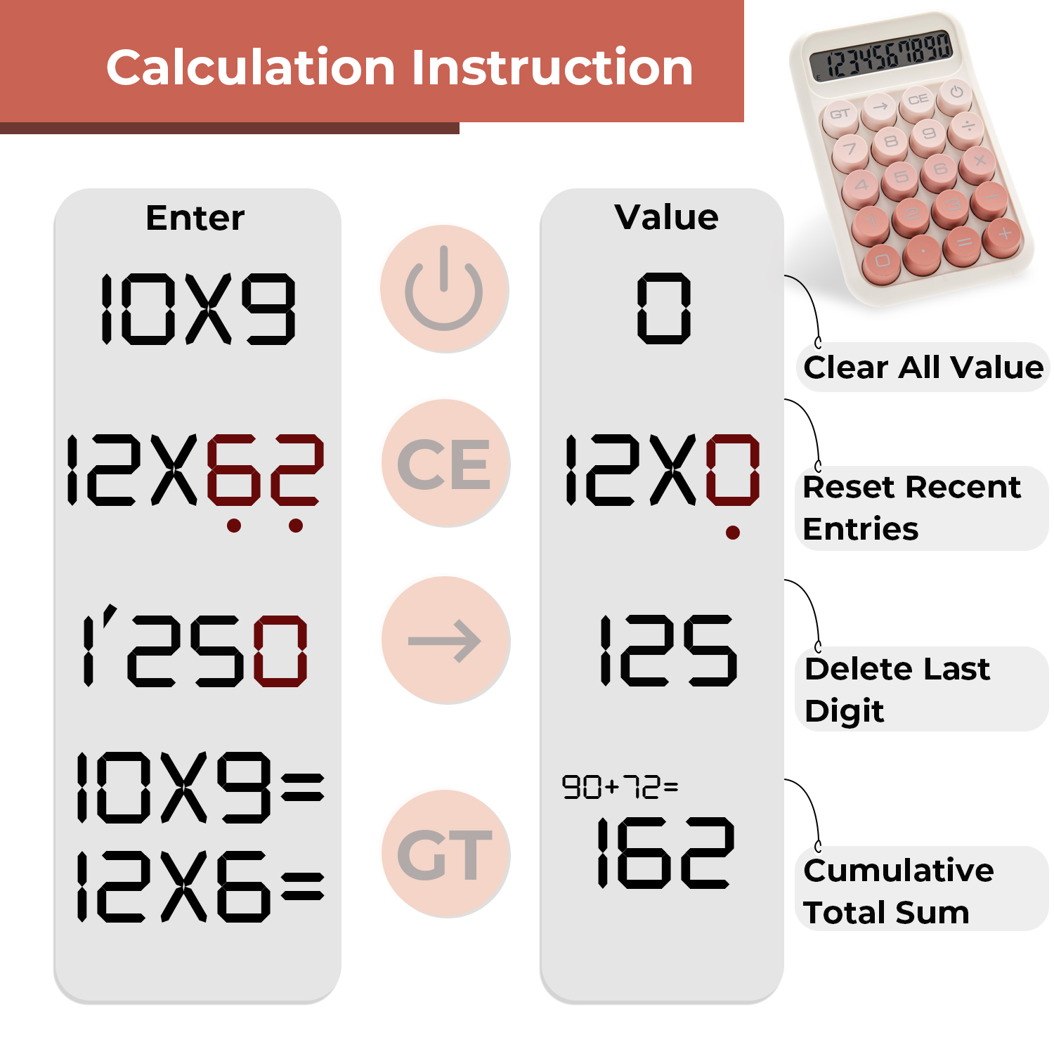 Y YOMA 1 Pack Mechanical Switch Calculator with 10 Digit Large LCD Display Big Button, Mini Cute Desktop Calculator 4 Function Basic Calculators for School Home Office Business, Cute Pink