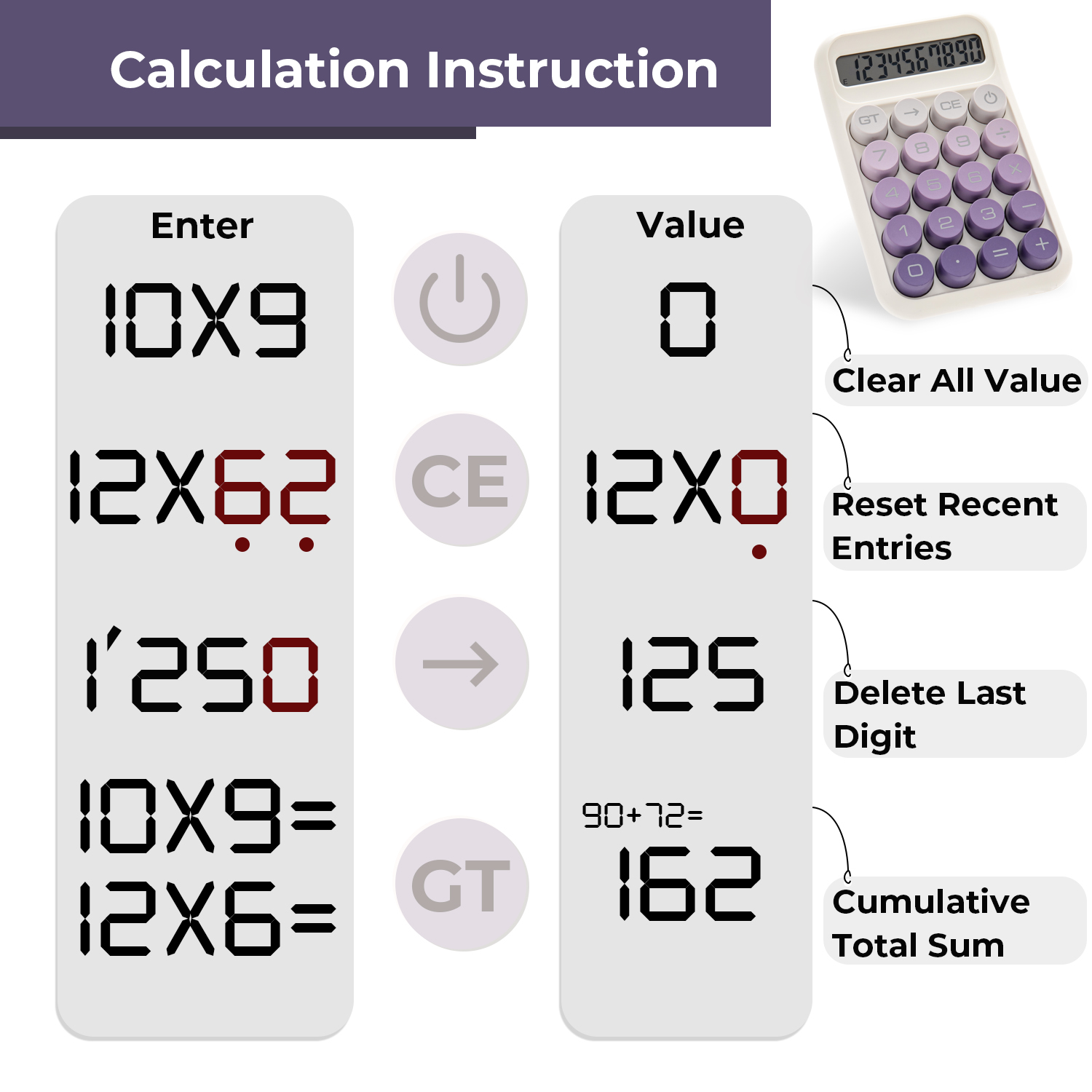 Y YOMA 1 Pack Mechanical Switch Calculator with 10 Digit Large LCD Display Big Button, Mini Cute Desktop Calculator 4 Function Basic Calculators for School Home Office Business, Dusty Violet