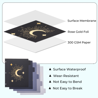 Y YOMA Rose Gold 3 Ring Binder Dividers with Tabs Letter Size Cute Paper Binder Tabs Dividers Decorative Binder Index Dividers for Office School Home with 1/5-Cut Tabs, Mystery Design (5 Pack)