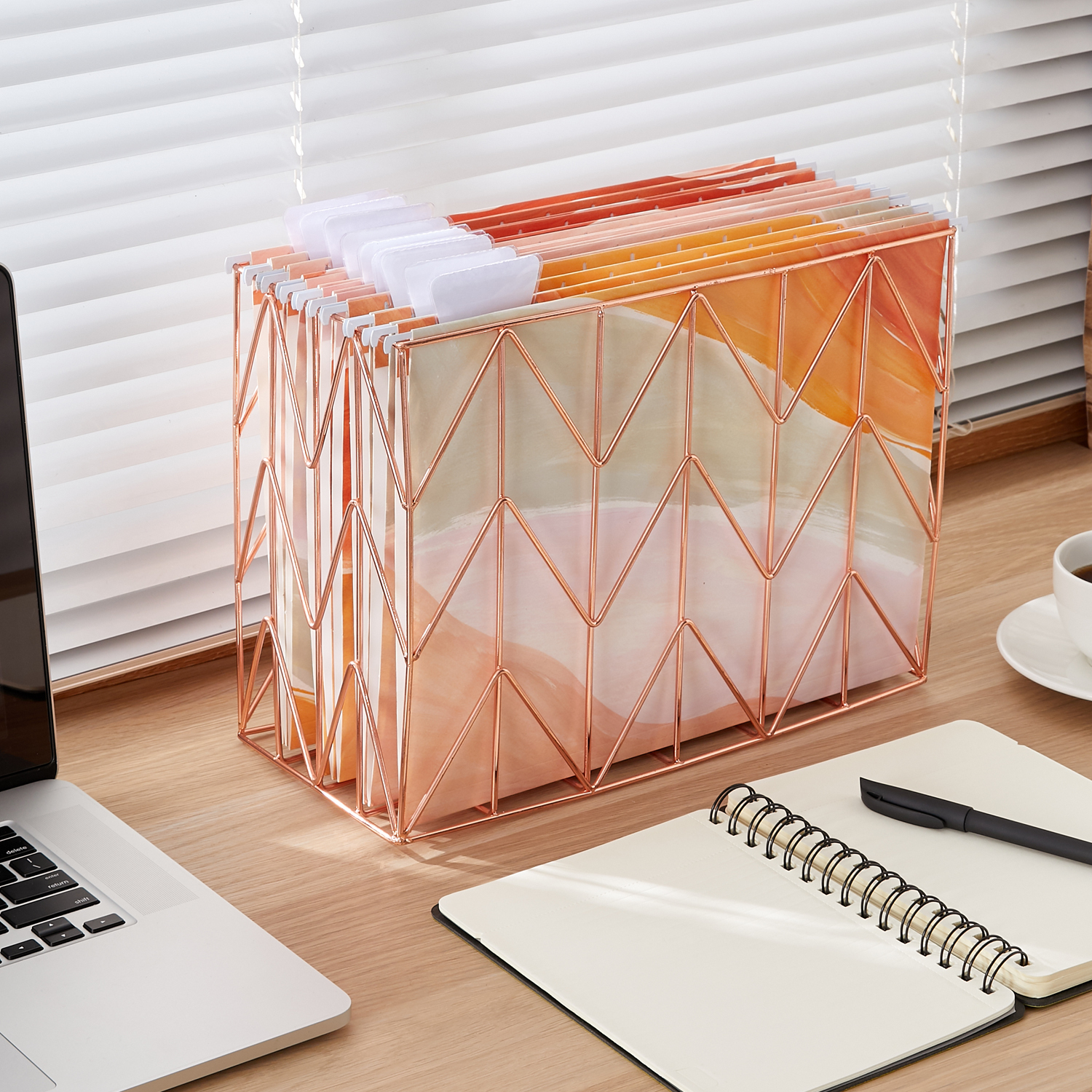 Y YOMA 9 Pack Decorative Hanging File Folders Letter Size Marble Cute Hanging Folder Pretty File Folder Organizer for Filing Cabinet Office Home with 1/5-Cut Adjustable Tabs, 3 Orange Marble