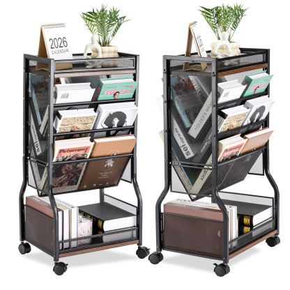 Y YOMA 8-Tier Rolling File Cart with Lockable Wheels, Dual-Sided Storage Organizer and Bookshelf, Easy Assembly Space-Saving Cart for Home, Office & Classroom