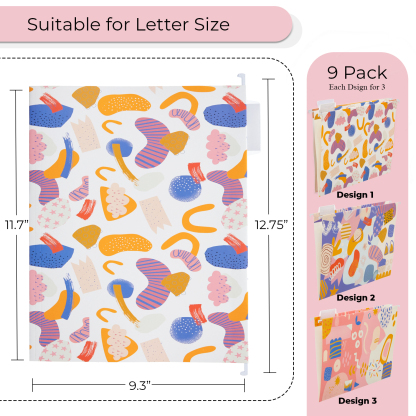 Y YOMA 9 Pack Decorative Hanging File Folders Letter Size Marble Cute Hanging Folder Pretty File Folder Organizer for Filing Cabinet Office Home with 1/5-Cut Adjustable Tabs, Graffiti Design