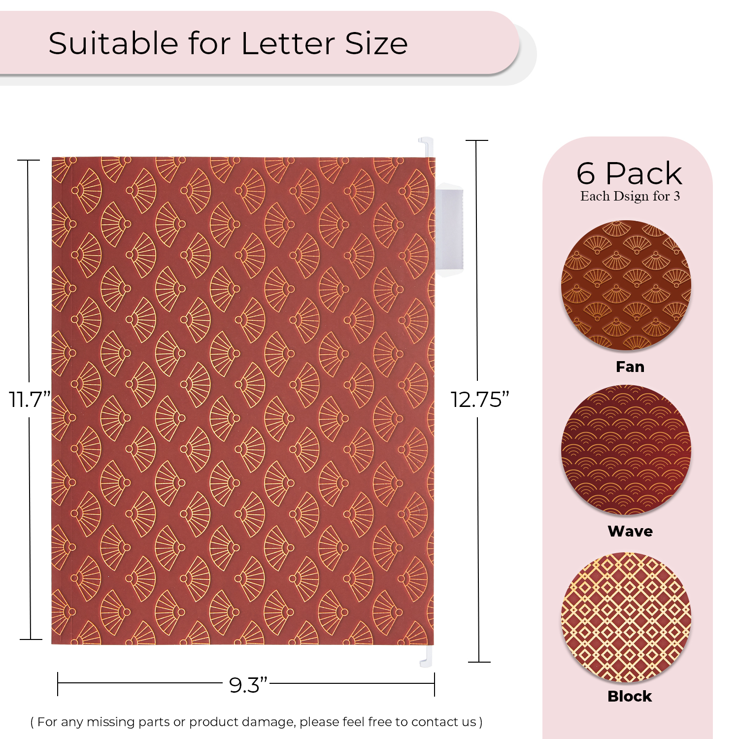 Y YOMA 6 Pack Decorative Hanging File Folders Letter Size Marble Cute Hanging Folder Pretty File Folder Organizer for Filing Cabinet Office Home with 1/5-Cut Adjustable Tabs, 3 Chinese Style