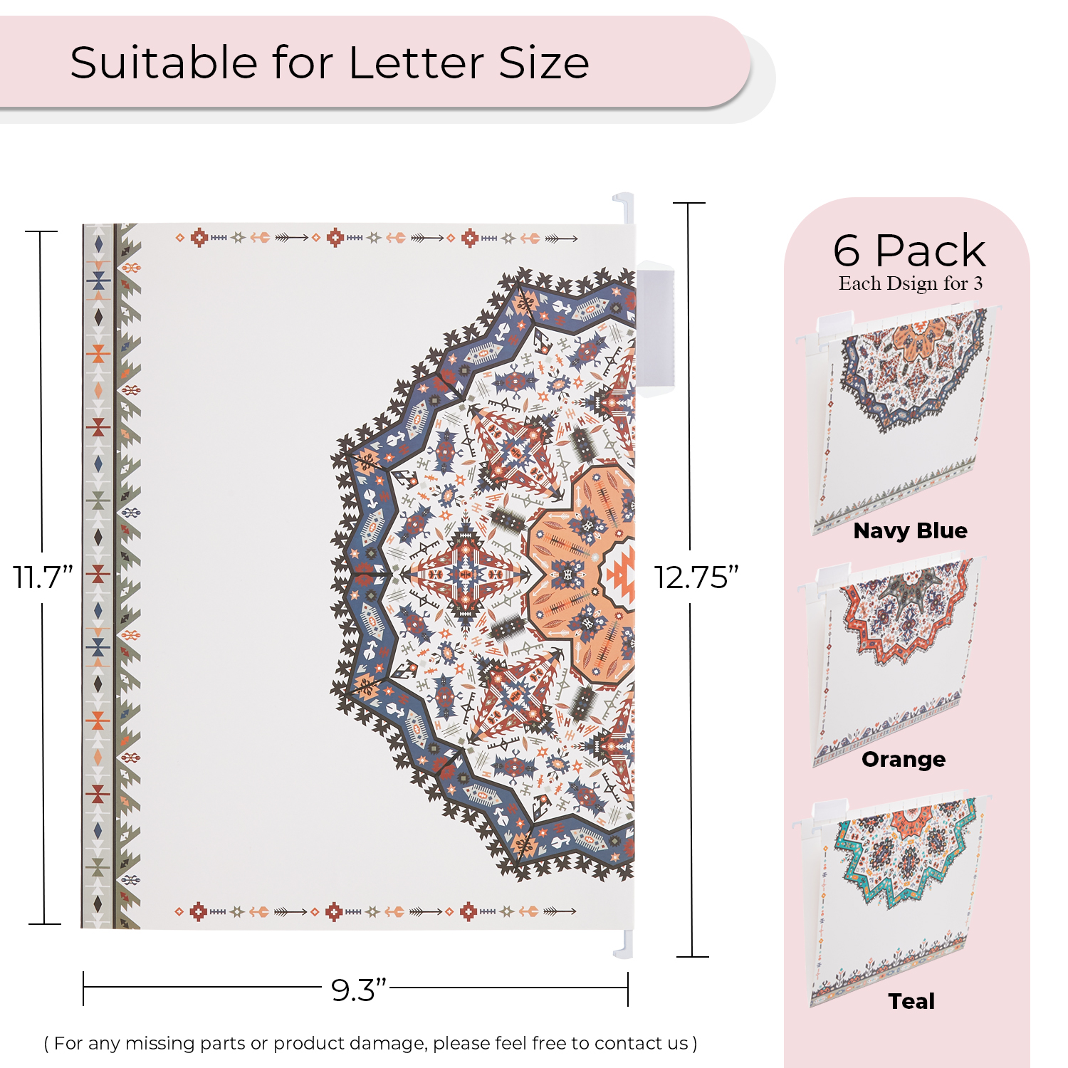 Y YOMA 6 Pack Decorative Hanging File Folders Letter Size Marble Cute Hanging Folder Pretty File Folder Organizer for Filing Cabinet Office Home with 1/5-Cut Adjustable Tabs, 3 Indian Style