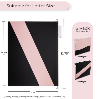 Y YOMA 6 Pack Decorative Hanging File Folders Letter Size Cute Hanging Folder Pretty File Folder Organizer for Filing Cabinet Office Home with 1/5-Cut Adjustable Tabs, 2 Pink Block Design