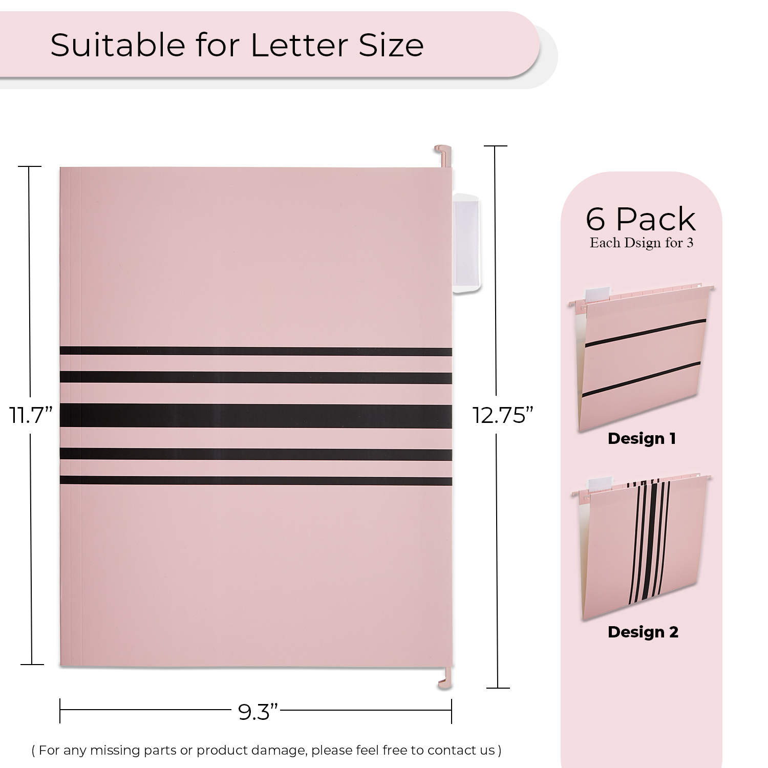 Y YOMA 6 Pack Decorative Hanging File Folders Letter Size Marble Cute Hanging Folder Pretty File Folder Organizer for Filing Cabinet Office Home with 1/5-Cut Adjustable Tabs, 2 Pink Line Design