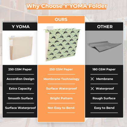 Y YOMA 6 Pack Decorative Hanging File Folders Letter Size Marble Cute Hanging Folder Pretty File Folder Organizer for Filing Cabinet Office Home with 1/5-Cut Adjustable Tabs, 3 Rabbit Design
