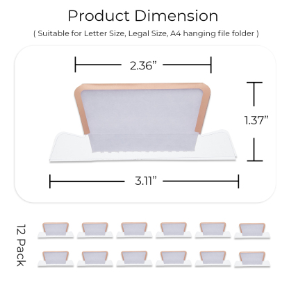 Y YOMA 12 Pack Plastic Hanging File Folder Tabs with Inserts Decorative Tab for Hanging File Folders 1/5-Cut Adjustable Tabs Office Supplies Suitable for Letter Size, Legal Size, A4 folder, Rose Gold