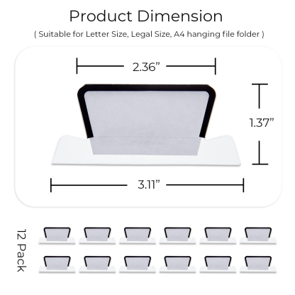 Y YOMA 12 Pack Plastic Hanging File Folder Tabs with Inserts Decorative Tab for Hanging File Folders 1/5-Cut Adjustable Tabs Office Supplies Suitable for Letter Size, Legal Size, A4 folder, Black