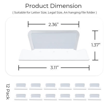 Y YOMA 12 Pack Plastic Hanging File Folder Tabs with Inserts Decorative Tab for Hanging File Folders 1/5-Cut Adjustable Tabs Office Supplies Suitable for Letter Size, Legal Size, A4 folder, Silver