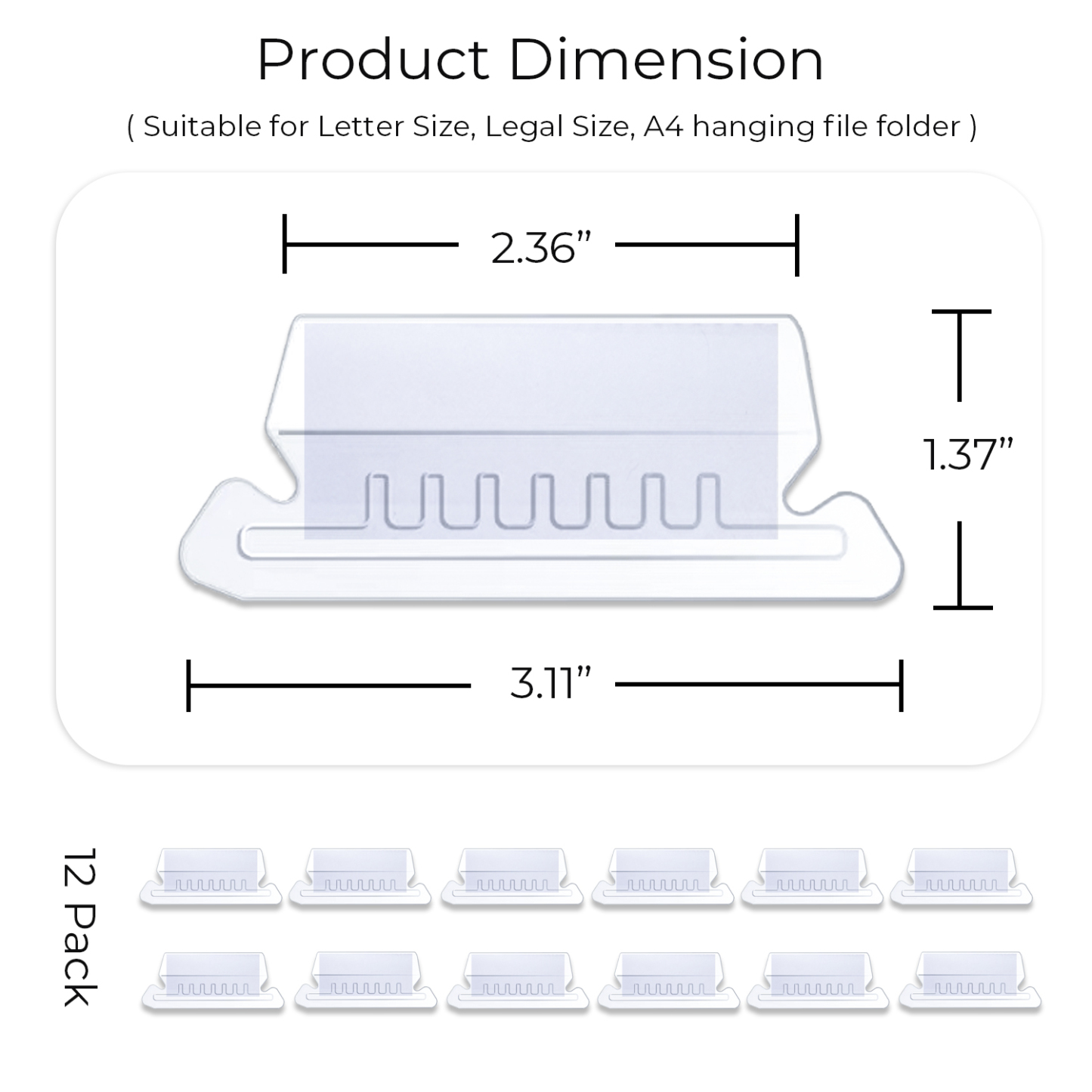 Y YOMA 12 Pack Plastic Hanging File Folder Tabs with Inserts Decorative Tab for Hanging File Folders 1/5-Cut Adjustable Tabs Office Supplies Suitable for Letter Size, Legal Size, A4 folder, Clear