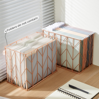 Y YOMA Rose Gold Desk Organizer for Letter Size Hanging File Folder 7 Pcs Folder Organizer Pen Holder Phone Holder Clip Holder Sticky Note Holder Business Card Holder Clip Kit, Wire Metal