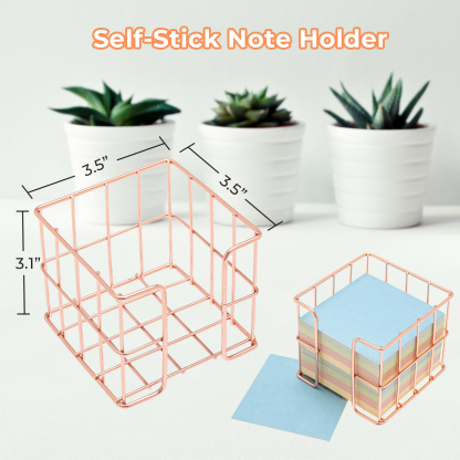 Y YOMA Rose Gold Desk Organizer for Letter Size Hanging File Folder 7 Pcs Folder Organizer Pen Holder Phone Holder Clip Holder Sticky Note Holder Business Card Holder Clip Kit, Wire Metal