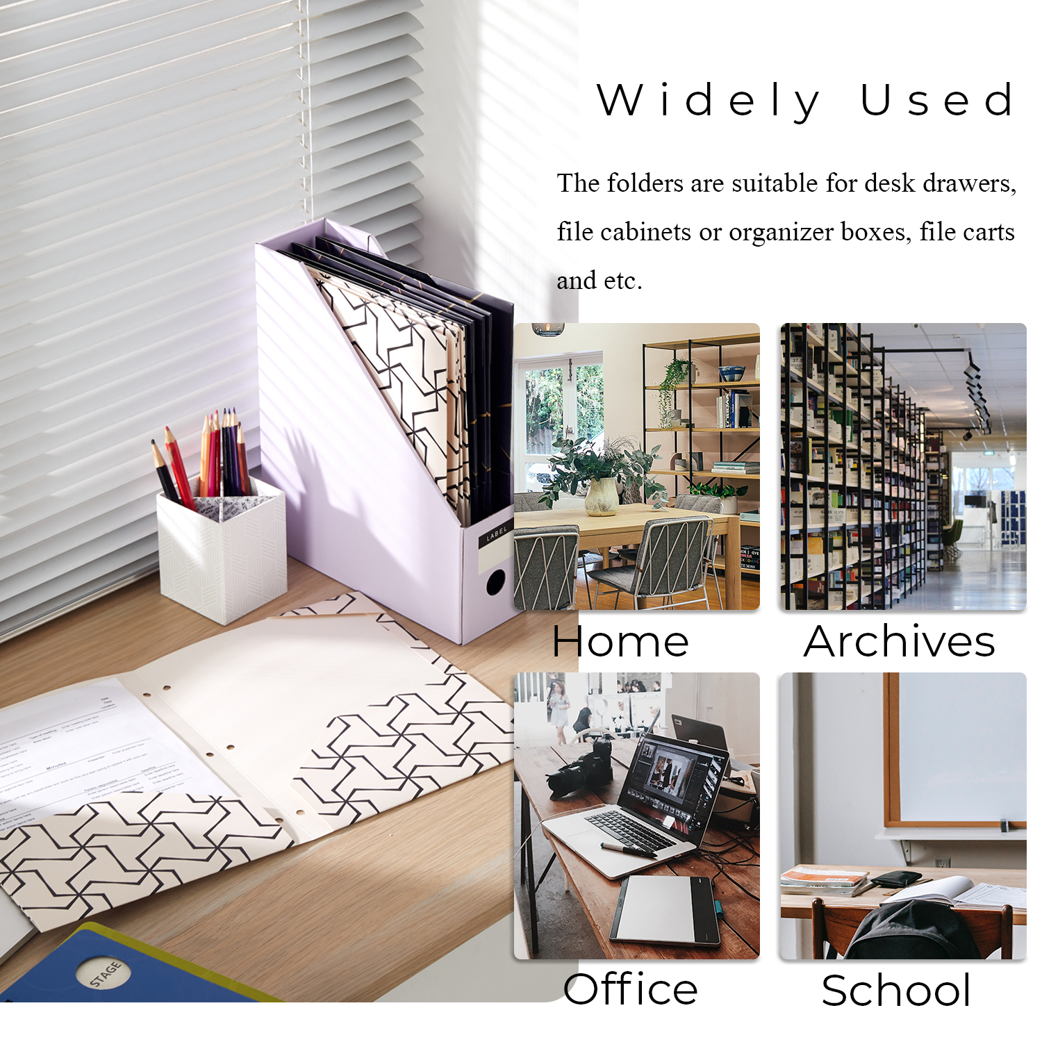 Y YOMA 6 Pack 2 Pocket Folder Letter Size Decorative Binder Folders with Pockets 3 Hole Punch Folder Paper Cute Project Folders Two Pocket 3 Ring File Folder for School Office Home, Geometric Design