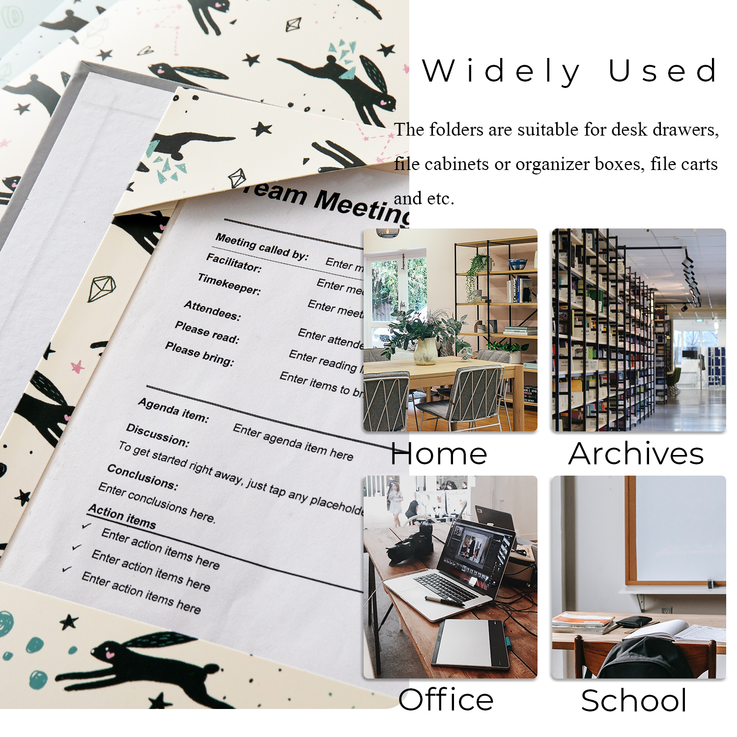 Y YOMA 6 Pack 2 Pocket Folder Letter Size Decorative Binder Folders with Pockets 3 Hole Punch Folder Paper Cute Project Folders Two Pocket 3 Ring File Folder for School Office Home, Rabbit Design