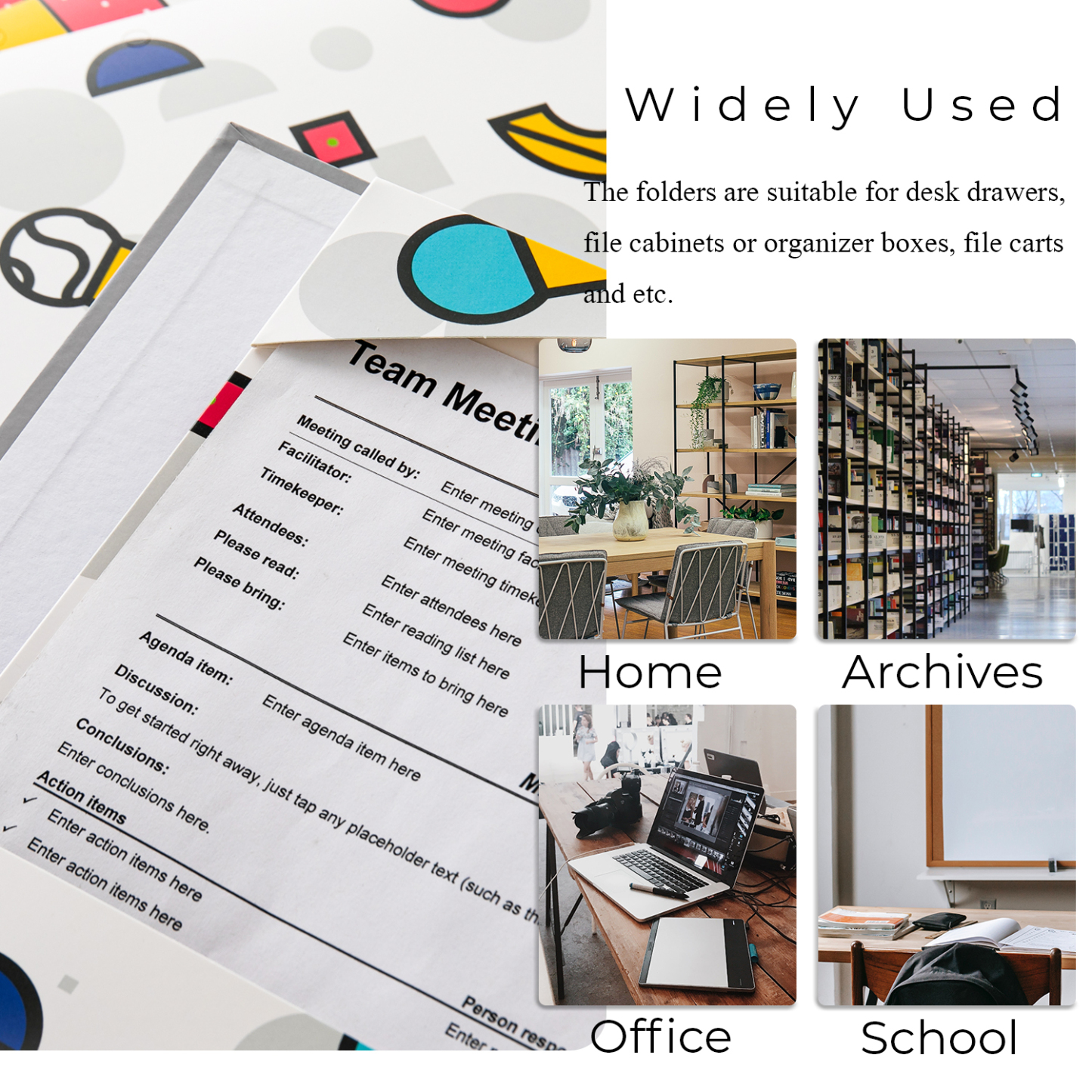 Y YOMA 6 Pack 2 Pocket Folder Letter Size Decorative Binder Folders with Pockets 3 Hole Punch Folder Paper Cute Project Folders Two Pocket 3 Ring File Folder for School Office Home, Memphis Design