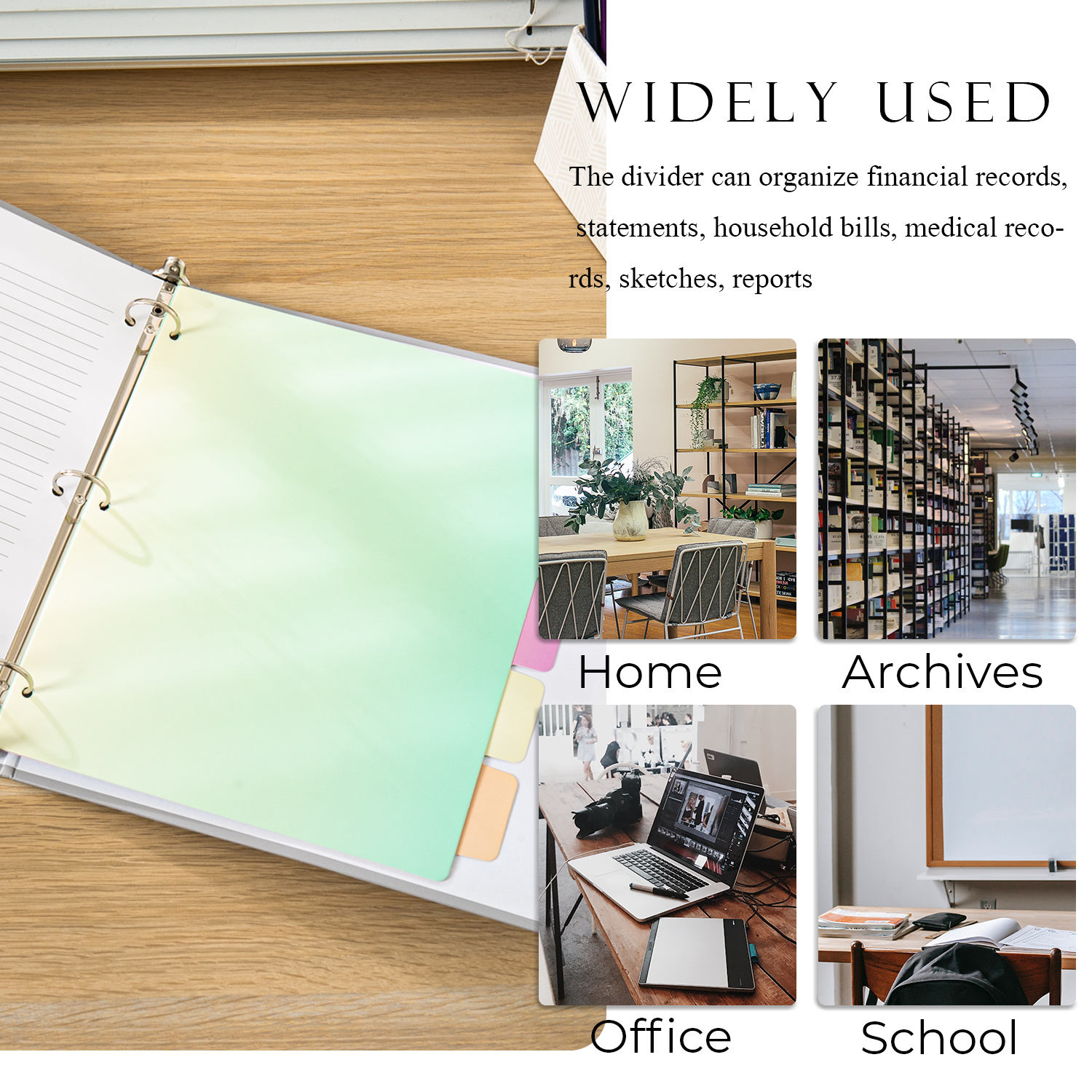 Y YOMA Decorative 3 Ring Binder Dividers with Tabs Letter Size Paper Binder Tabs Page Dividers Cute Binder Index Dividers for Office School Home with 1/5-Cut Tabs, Gradient Design (5 Pack)