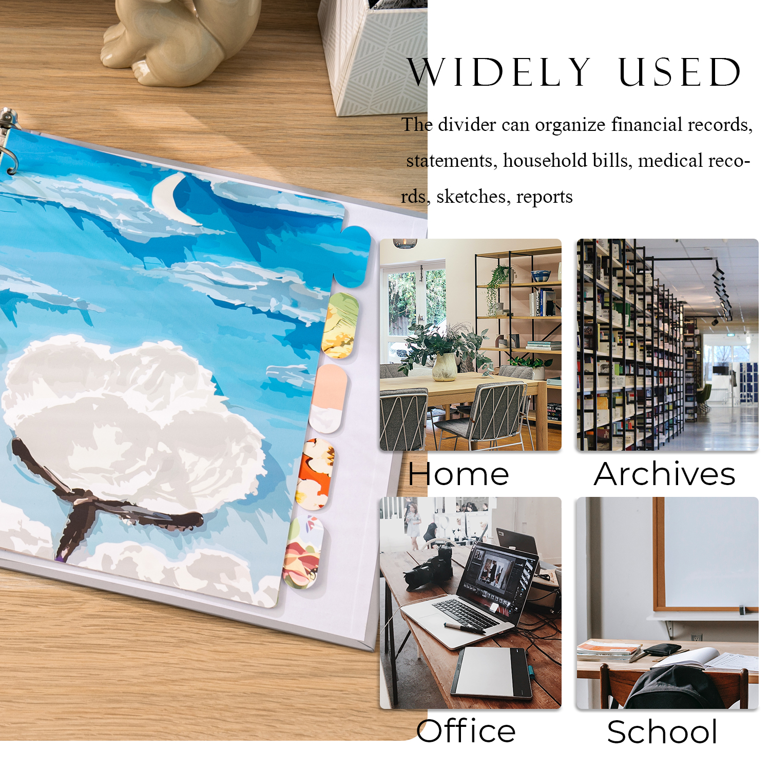 Y YOMA Decorative 3 Ring Binder Dividers with Tabs Letter Size Paper Binder Tabs Page Dividers Cute Binder Index Dividers for Office School Home with 1/5-Cut Tabs, Flower Design(5 Sheet)