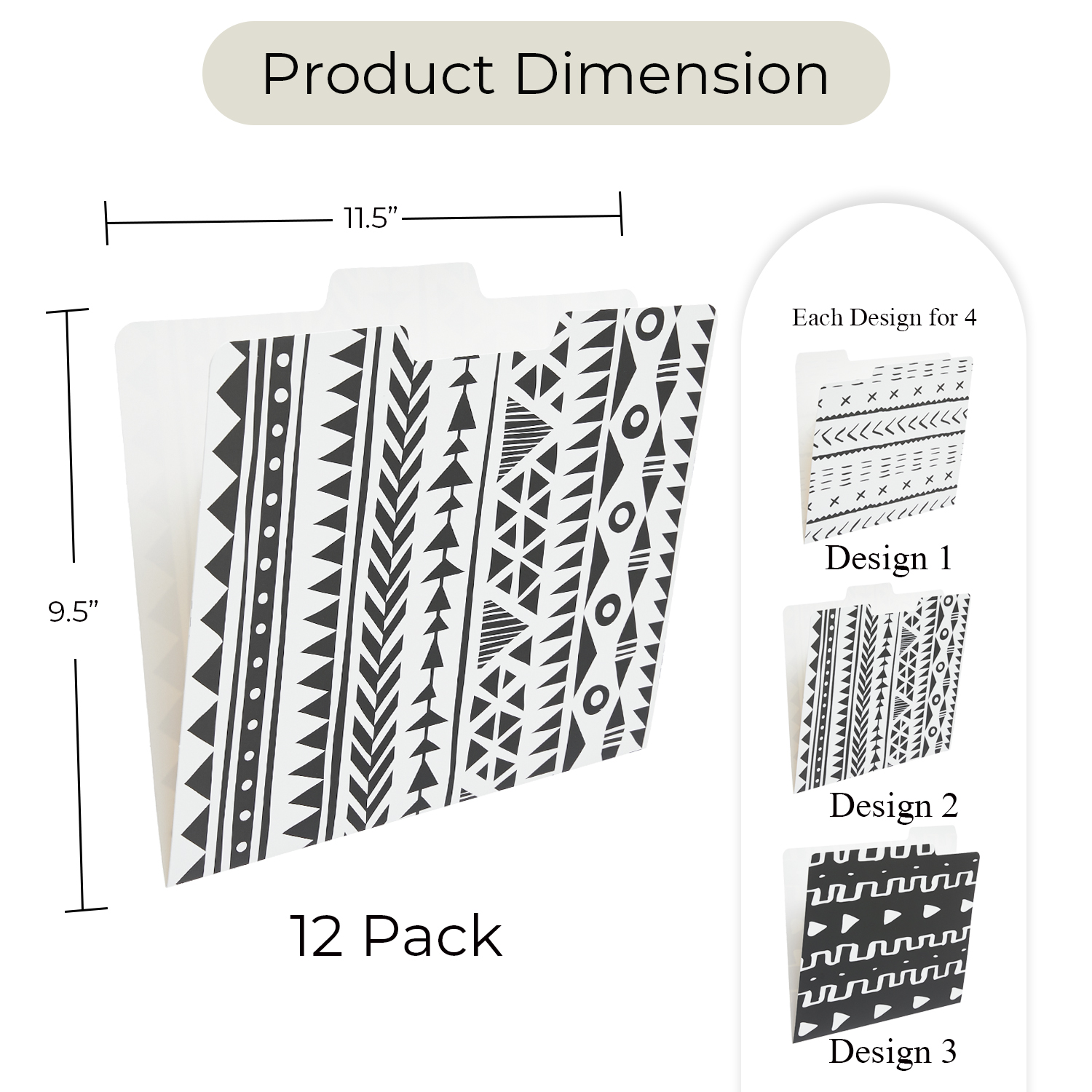 Y YOMA 12 Pack Decorative File Folders Letter Size File Folder with 1/3-Cut Tab Cute Pretty Colored Heavyweight Filing Folder File Organizers for Office School Home Desktop, Black & White