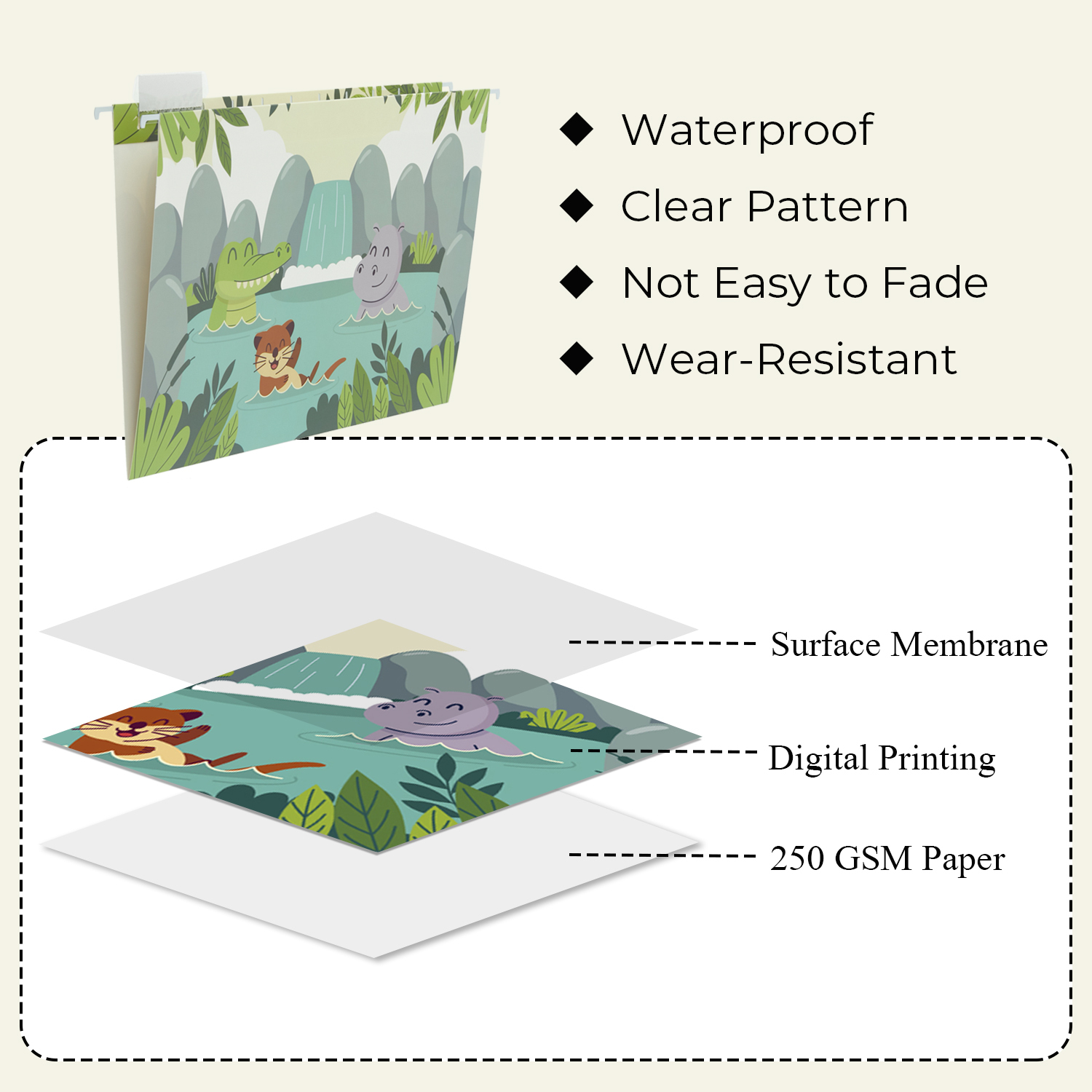 Y YOMA 6 Pack Decorative Hanging File Folders Letter Size for Children Cute Hanging Folder File Folder Organizer for Filing Cabinet Office Home with 1/5-Cut Adjustable Tabs, 3 Cute Animal Design