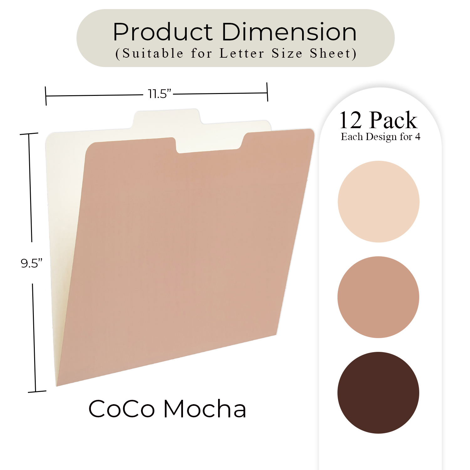 Y YOMA 12 Pack Colored File Folders Letter Size Gradient File Folder with 1/3-Cut Tab Cute Pretty Decorative Heavyweight Filing Folder File Organizers for Office School Home Desktop, Coco Mocha