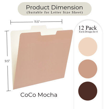 Y YOMA 12 Pack Colored File Folders Letter Size Gradient File Folder with 1/3-Cut Tab Cute Pretty Decorative Heavyweight Filing Folder File Organizers for Office School Home Desktop, Coco Mocha