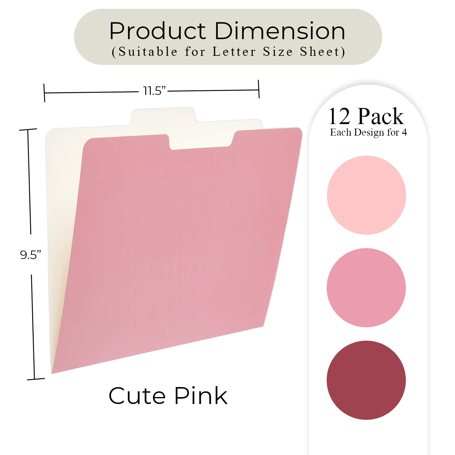 Y YOMA 12 Pack Colored File Folders Letter Size Gradient File Folder with 1/3-Cut Tab Cute Pretty Decorative Heavyweight Filing Folder File Organizers for Office School Home Desktop, Cute Pink